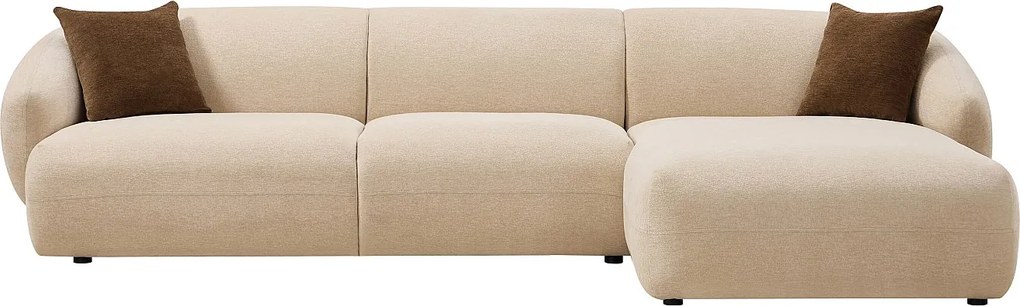 Kanapa narożna prawostronna z teksturowanej tkaniny w kolorze beżowym MIBASTO