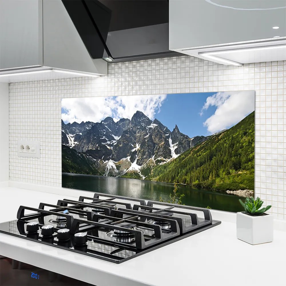 Panel Szklany do Kuchni Alpejskie Jezioro W Głębi Lasu