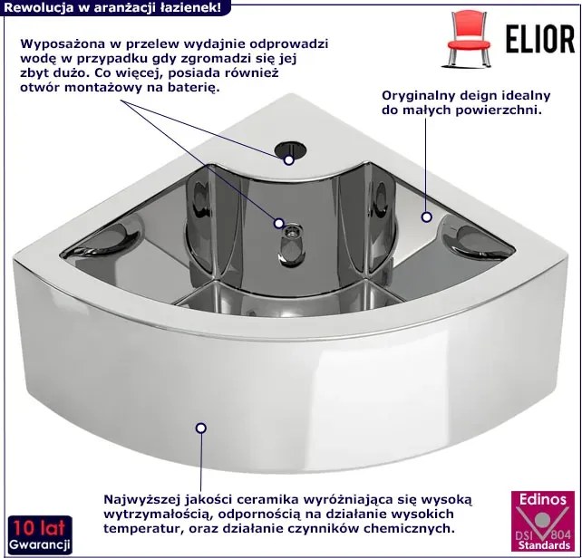 Srebrna narożna umywalka nablatowa F7-L04