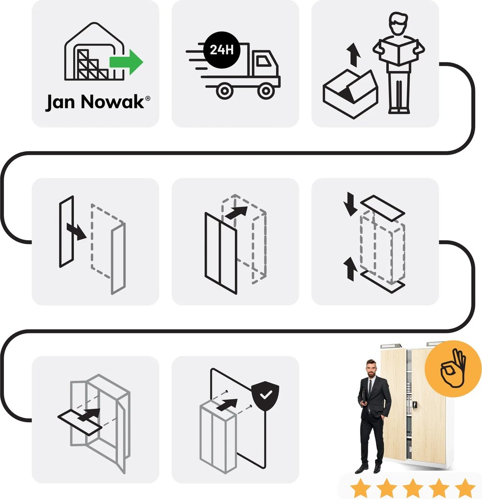 Szafa biurowa metalowa na dokumenty JAN II, Eco Design: biała/dąb sonoma