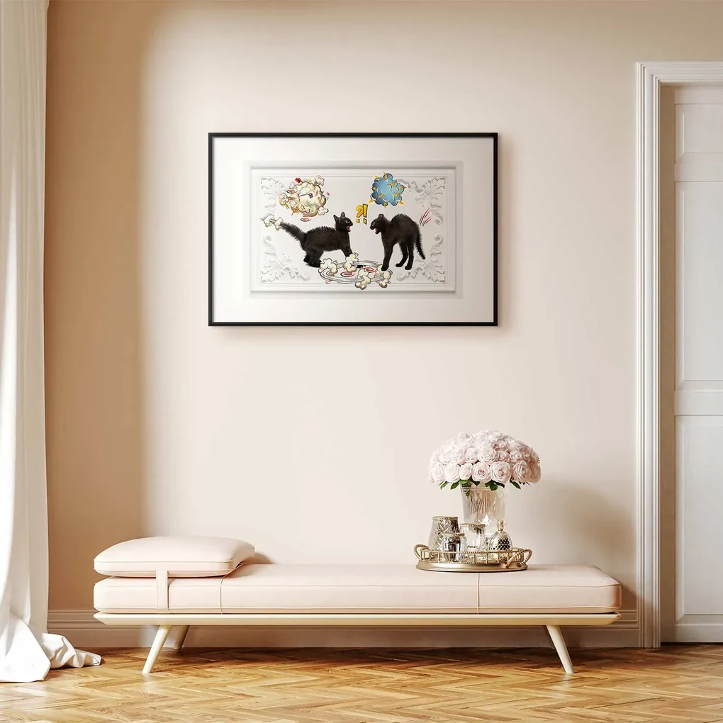 Plakat Kocia kłótnia 30x21 cm z ramą czarną z marginesem ARTGEIST B