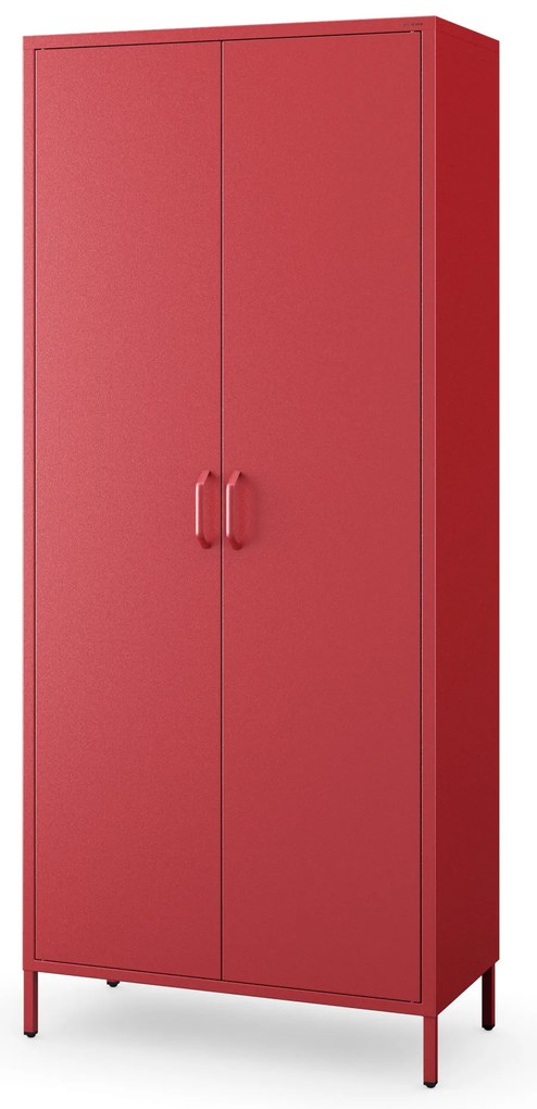 Szafa na ubrania metalowa czerwona FLAVIO, 800 x 1850 x 450 mm
