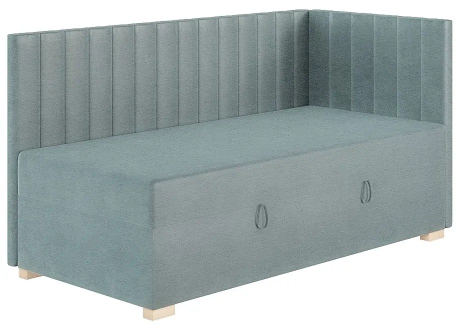 Niebieskie narożne łóżko dziecięce ze schowkiem i materacem 90x200 cm Snugi – Ghado