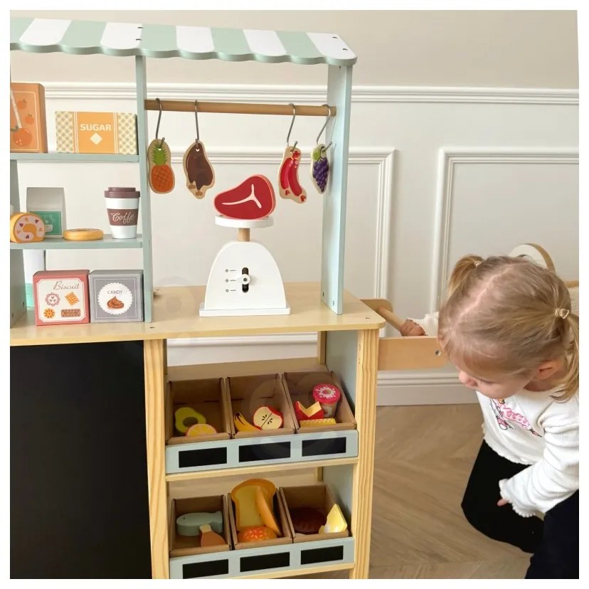 Woopie green sklepik duży wielofunkcyjny drewniany stragan food truck 73 el