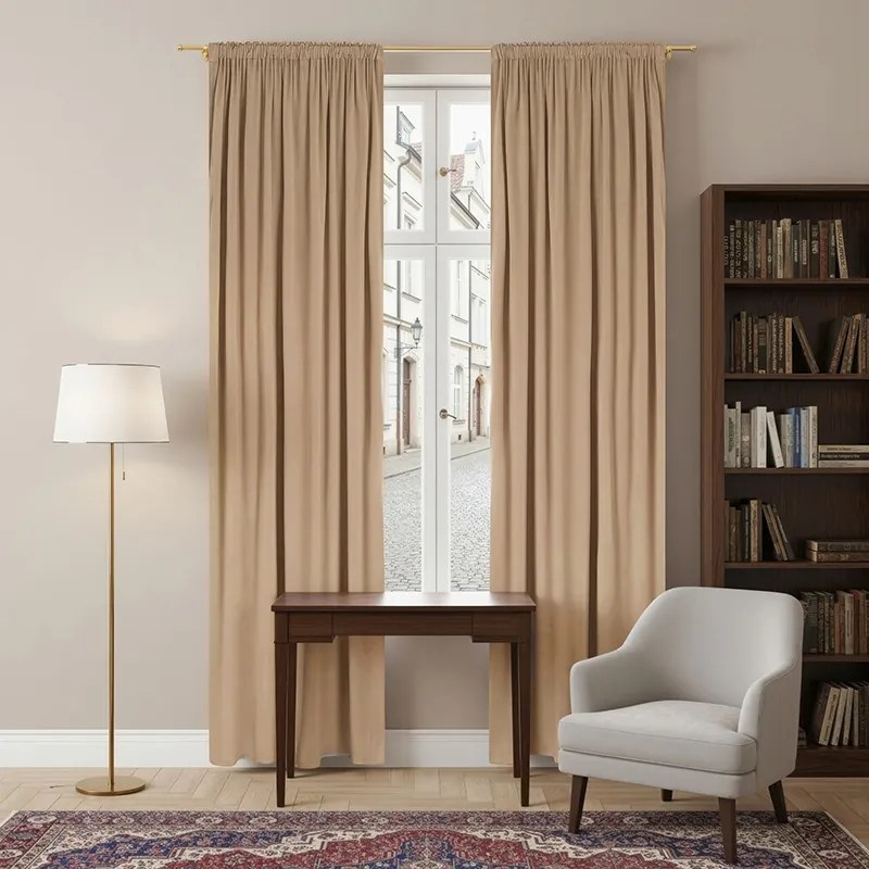 Zasłona gotowa welurowa na taśmie 140x250 CIEMNY BEŻ velvet żabki tunel Virella