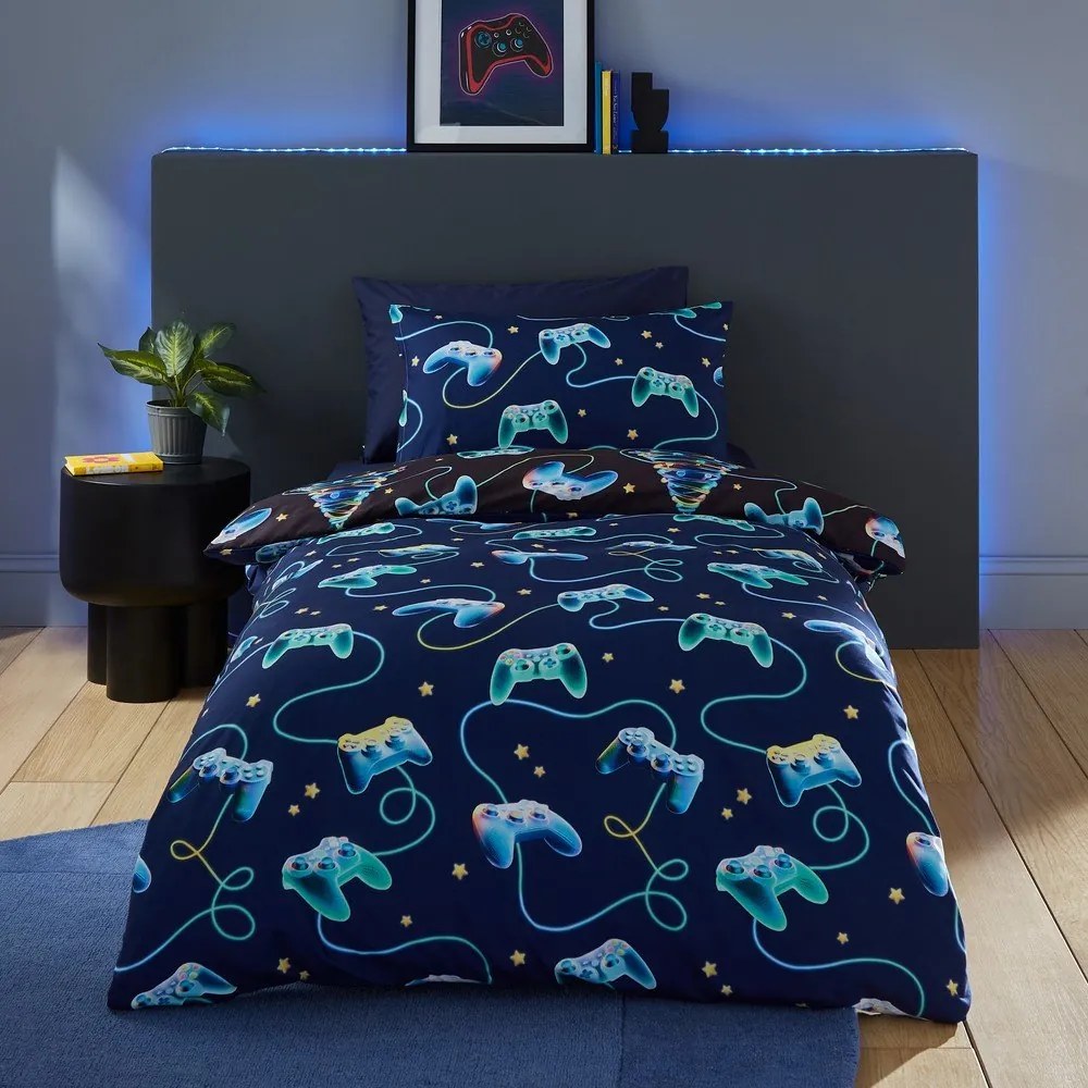 Czarno-niebieska pościel dwuosobowa 200x200 cm Christmas Gamer – Catherine Lansfield