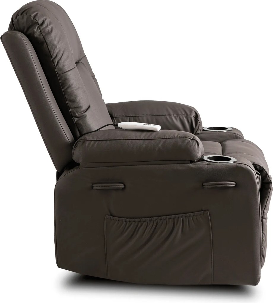 Fotel Masujący BOX Rozkładany Wypoczynkowy z Podnóżkiem Ciemnobrązowy Ekoskóra Nowoczesny