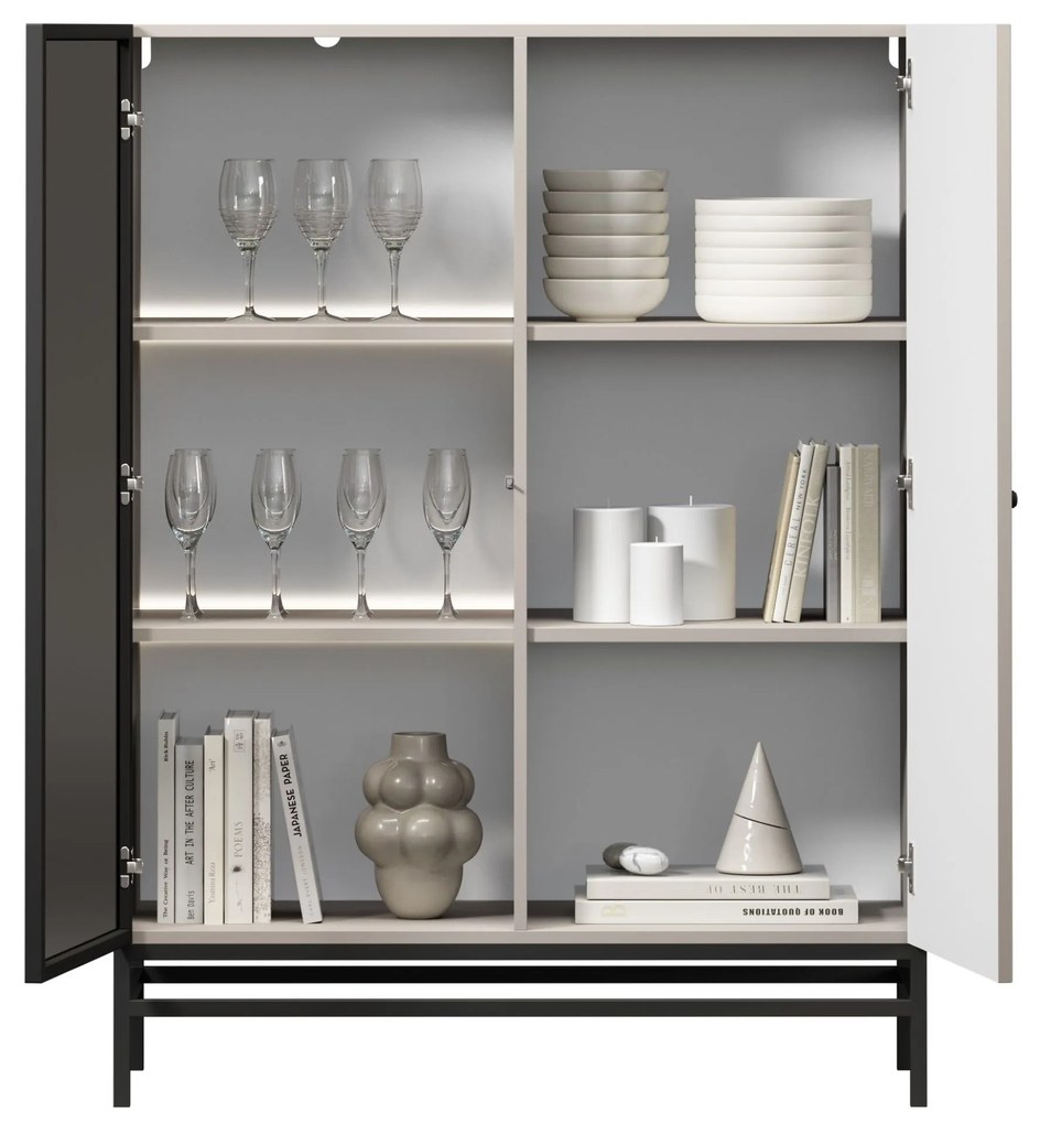 Witryna Lorini do salonu 100 cm - kaszmir / czarny uchwyt / stelaż