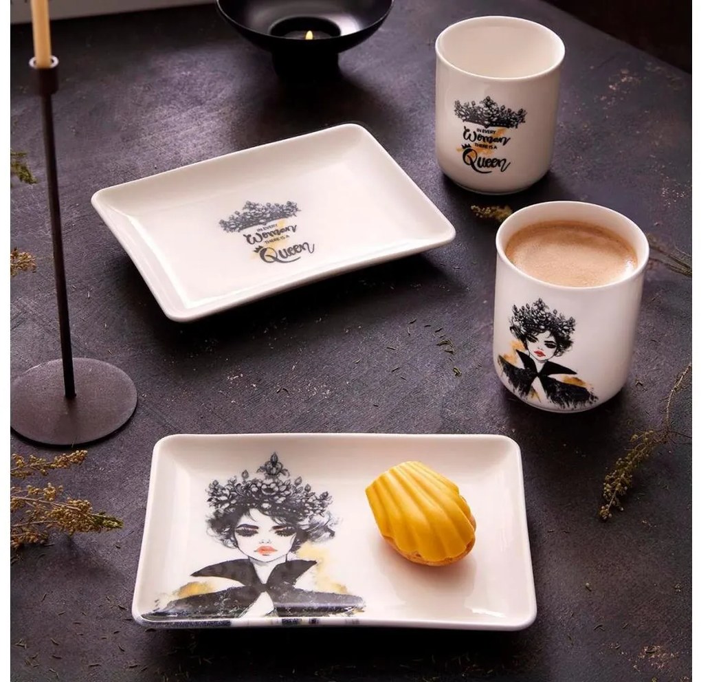 Komplet obiadowy 4-częściowy, czarny/biały, porcelana