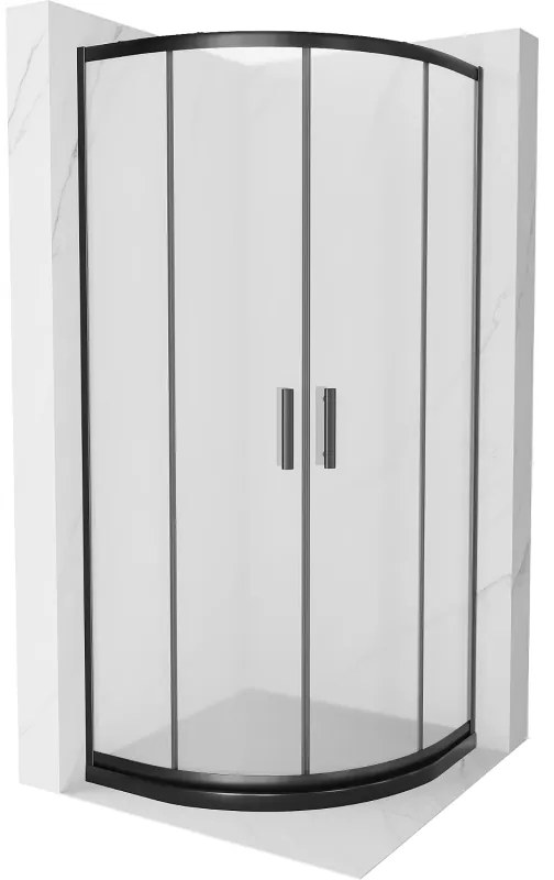Mexen Rio kabina prysznicowa półokrągła 90 x 90 cm, szron, czarna + brodzik Flat, czarny - 863-090-090-70-30-4170B