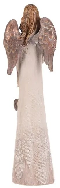 Anioł z polieresinu z sercem, 20 cm, beżowo-brązowy