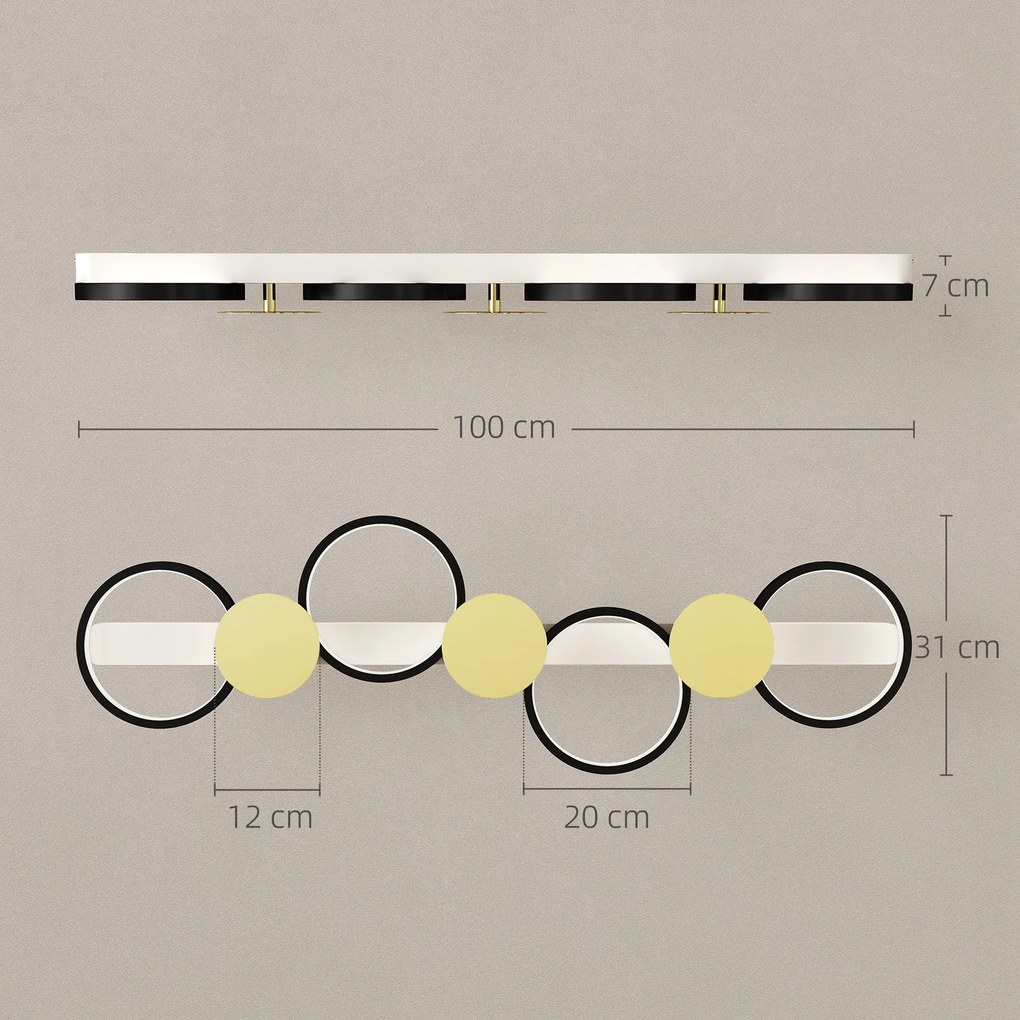 HOMCOM Lampa sufitowa LED 38W 1500LM 3000K-6500K lampa do salonu z 4 żarówkami pilot Czarny+Złoty