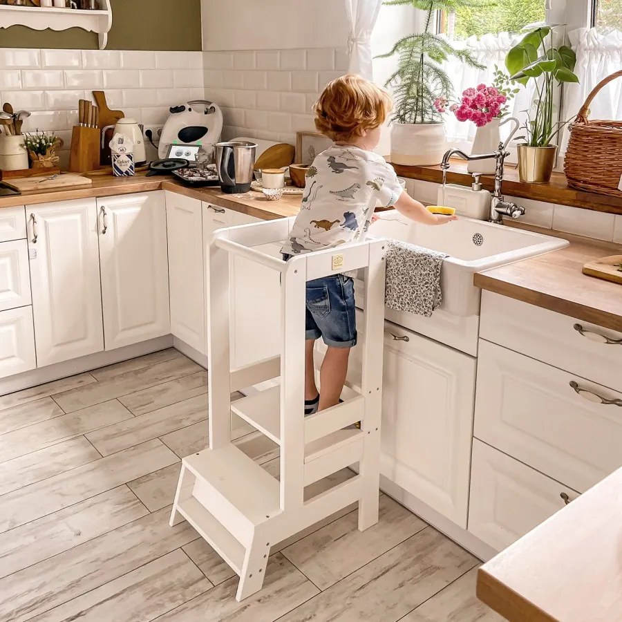 Kitchen helper drewniany pomocnik kuchenny dla dziecka, biały - meowbaby®