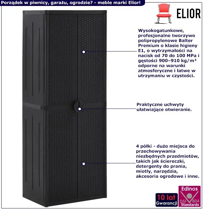 Czarna szafa ogrodowa rattan L8-B68