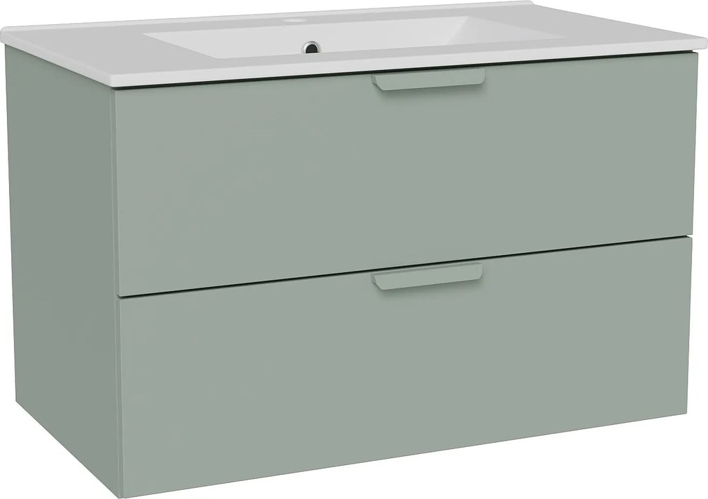 Wisząca szafka łazienkowa z umywalką wpuszczaną w blat – Szałwiowa zieleń – Szer80 cm – AVORELI