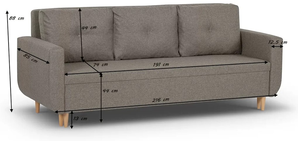 Kanapa sofa 3 os z funkcją spania DORO Jasny brąz