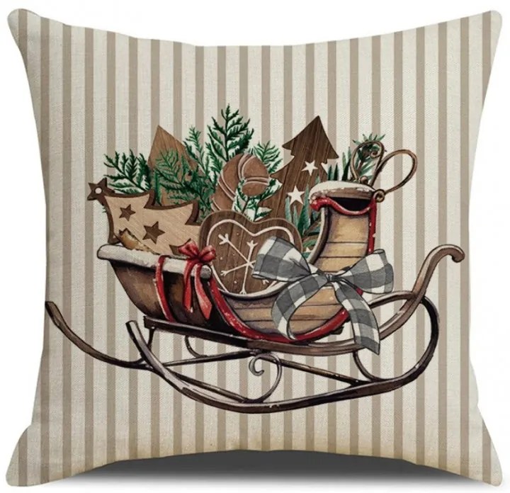 Świąteczna poszewka na poduszkę SLEIGH 45x45 cm, beżowa