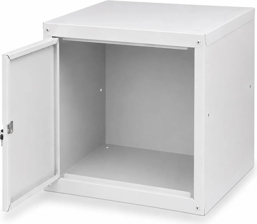 Szafka ubraniowa z schowkami zamykanymi 450 x 450 x 450 mm, zamek cylindryczny, szare drzwi