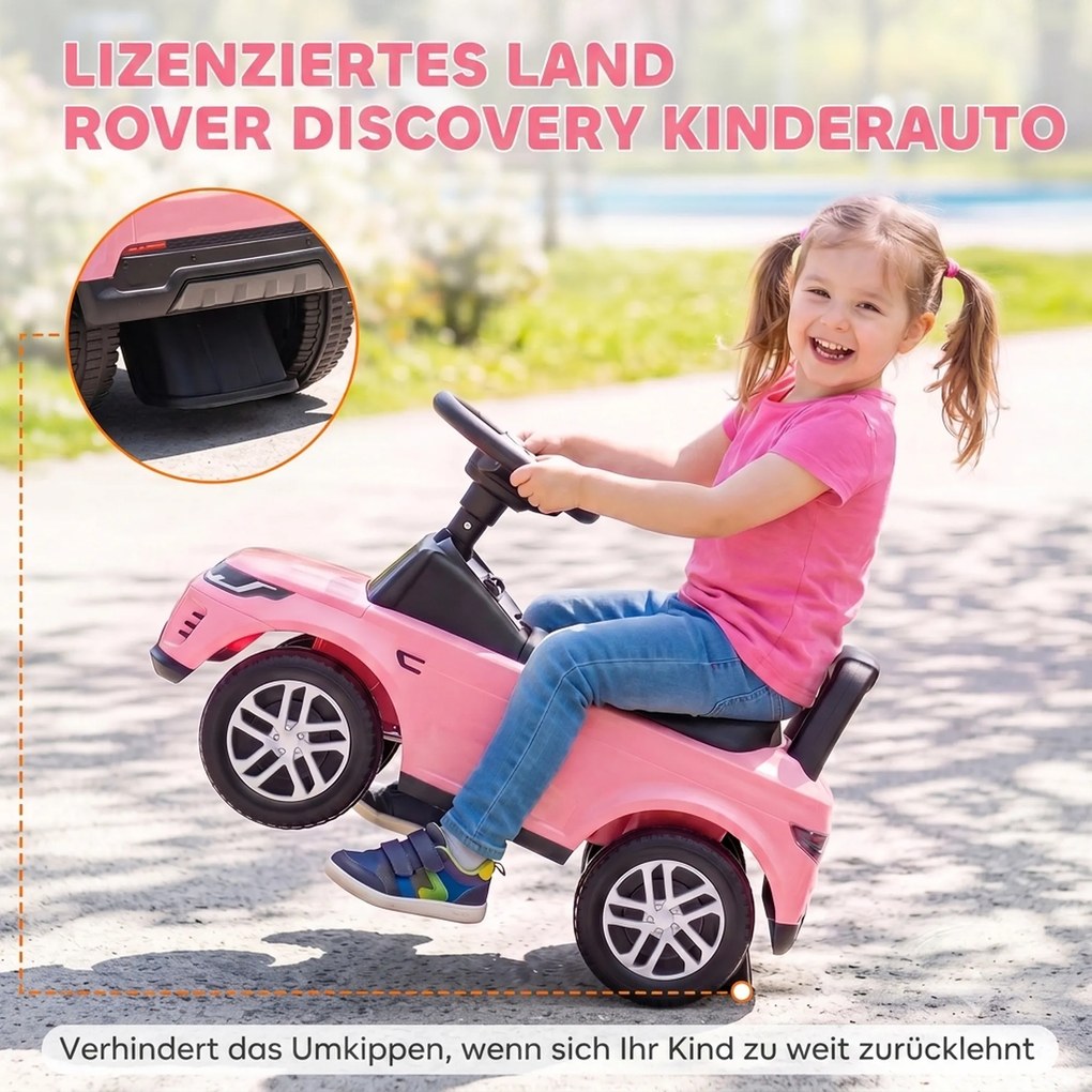 AIYAPLAY LAND ROVER DISCOVERY jeździk, jeździk z klaksonem i odgłosami silnika, schowek pod siedzeniem, 18-36 miesięcy, różowy | Aosom PL