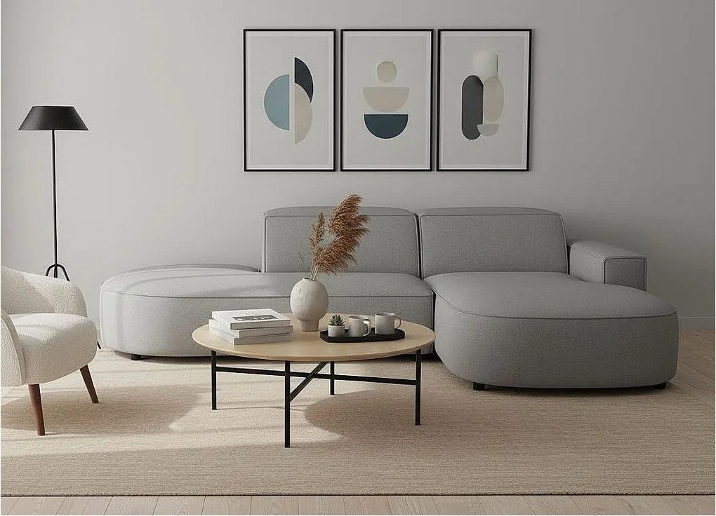 Narożnik modułowy CURSAL G prawostronny 271×166×73 cm – szary Raven 7, zaokrąglone leżanki, wolnostojący