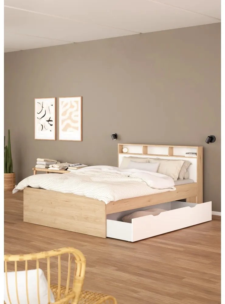 Łóżko dwuosobowe w dekorze dębu ze schowkiem bez stelaża 160x200 cm Ikast – Tvilum