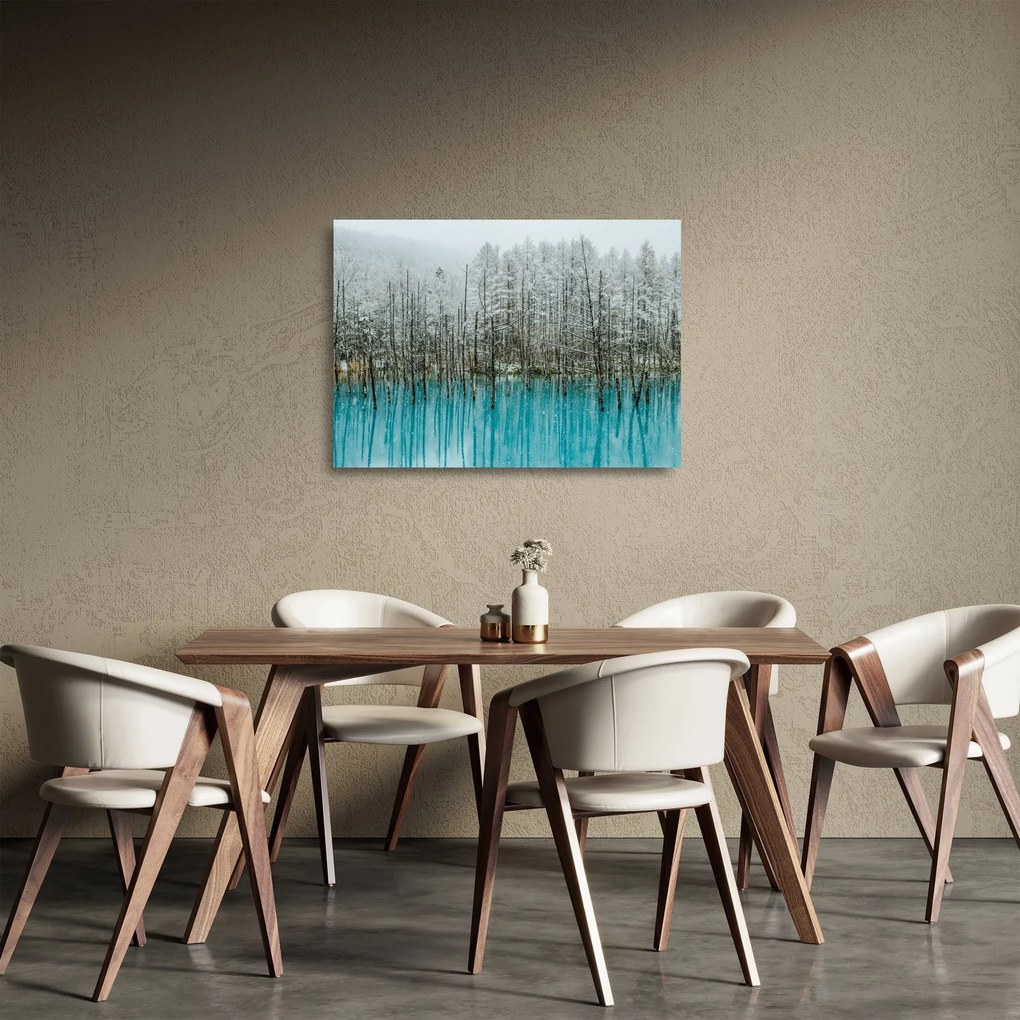 Obraz na szkle - Turkusowy staw, Biei, Japonia (70x50 cm)
