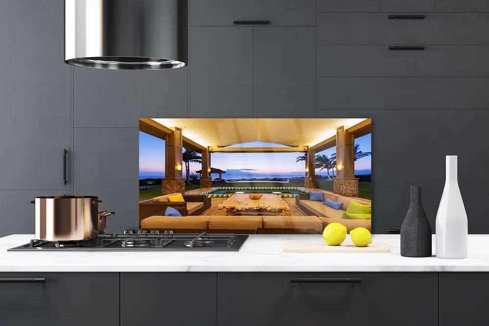 Szkło do Kuchni na Ścianę Słoneczne Patio Pod Palmami