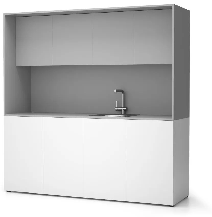 Kuchnia biurowa NIKA ze zlewem i kranem 1963 x 600 x 2000 mm, szary, prawo