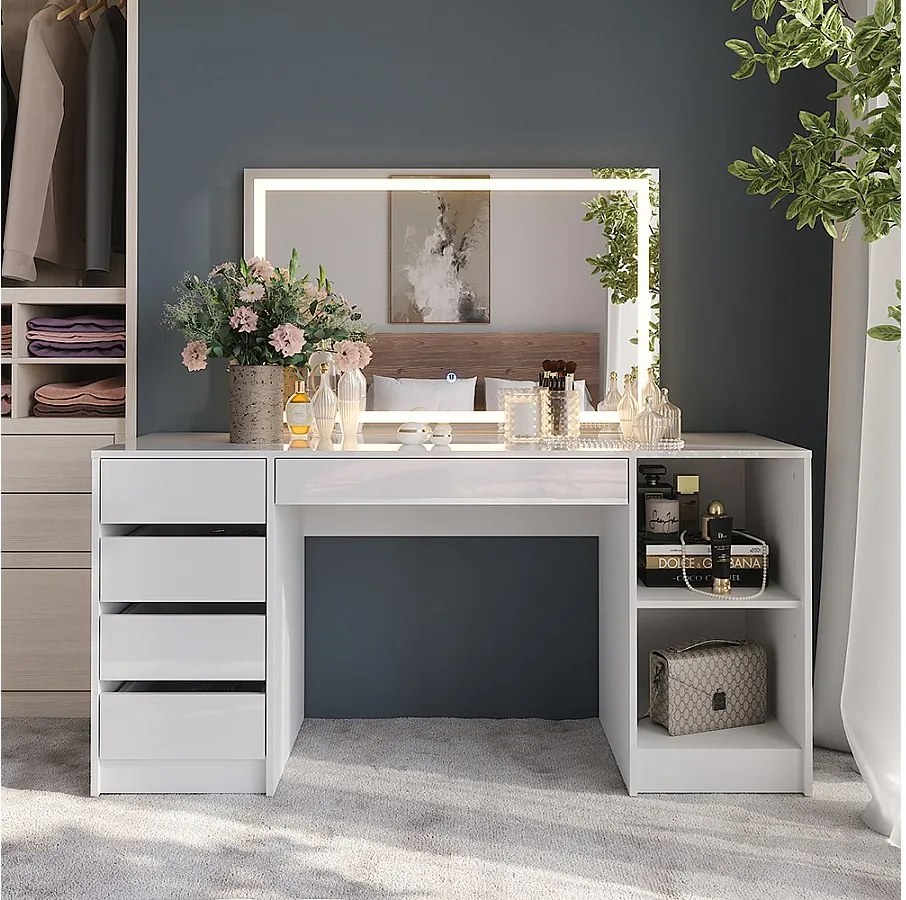 Stół toaletowy biały/biały wysoki połysk 158.2x50.1x76 sherry