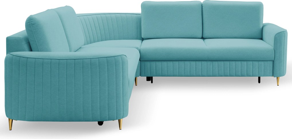 Masseno Narożnik VELA z funkcją spania i pojemnikiem na pościel Narozniki L, Rozkładana sofa - Błękitny, CASTEL 70
