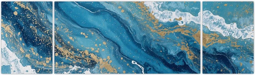 Obraz - Jasnoniebieski marmur ze złotem II. (170x50 cm)