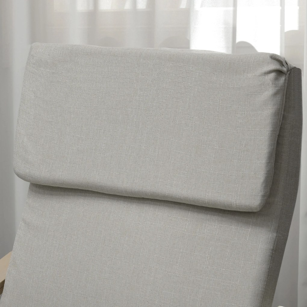 HOMCOM Fotel klubowy z podnóżkiem, pokrowiec imitujący len, drewniana rama, do 120 kg, Jasnoszary/Natura