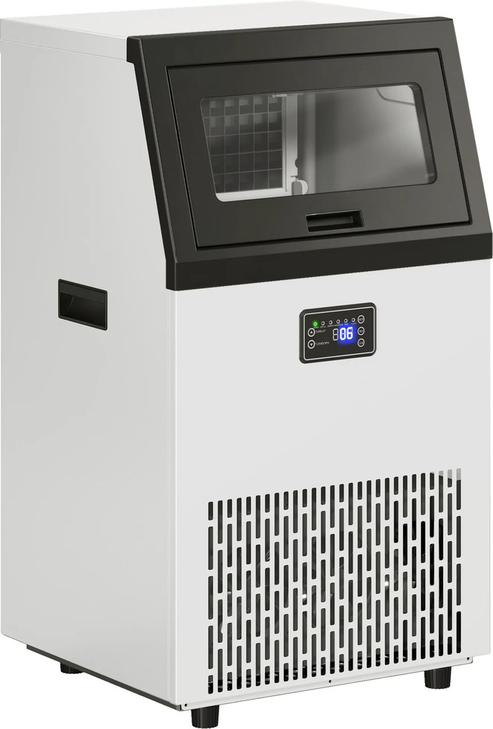 HOMCOM Komercyjna maszyna do lodu, 55 kg/24 h stal nierdzewna, wolnostojąca lub do zabudowy z 13 kg pojemnikiem | Aosom PL