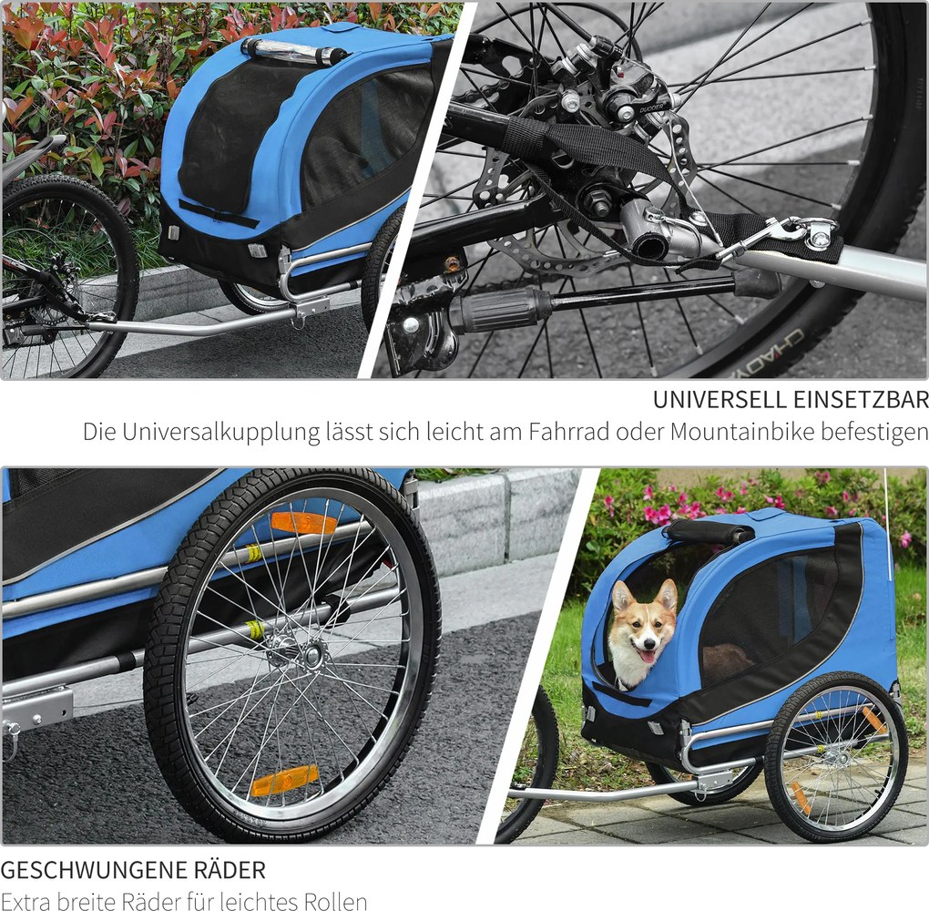 PawHut przyczepka rowerowa dla psa jazda rowerem z psem przyczepa kolor niebieski + czarny