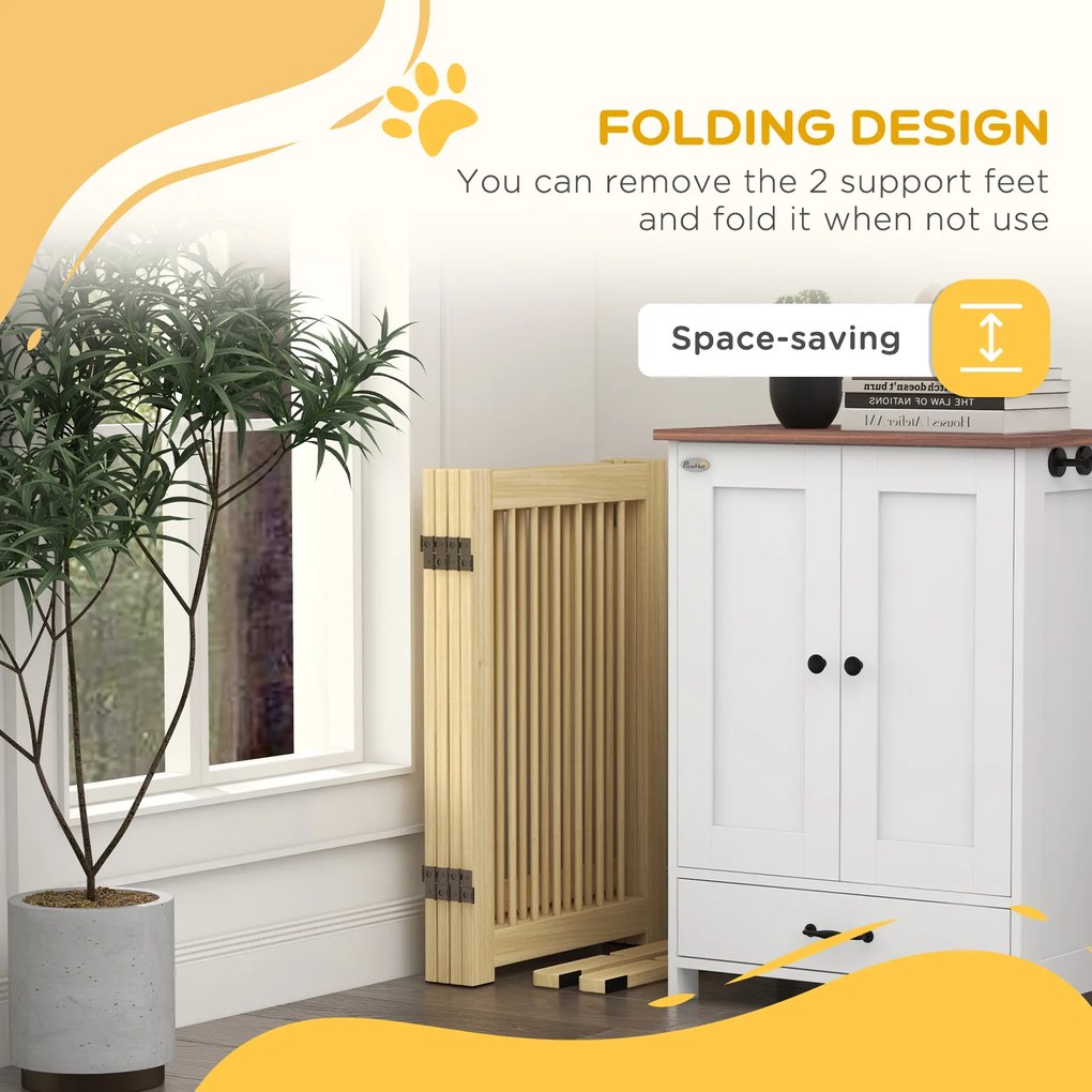 PawHut Wolnostojąca bramka dla psów 4 panele elastyczna drewniana 204x36x75 cm naturalny kolor | Aosom PL