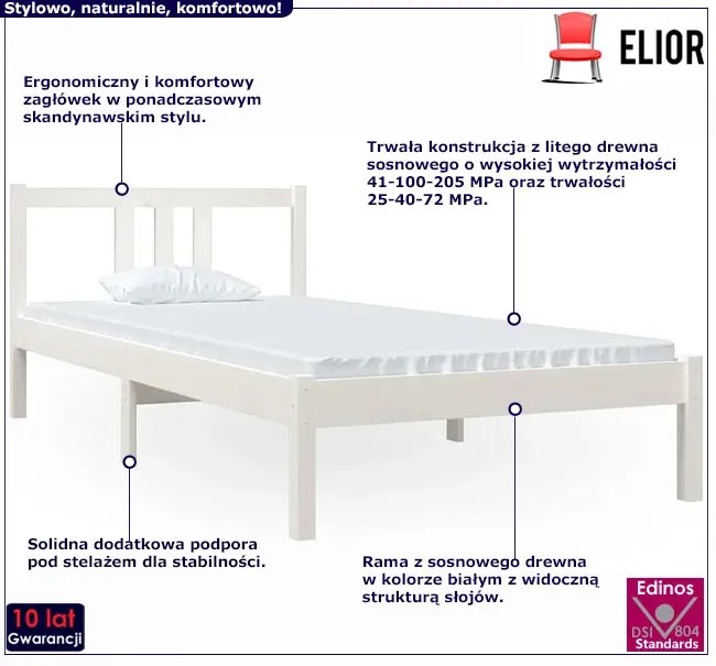 Białe jednoosobowe łóżko z drewna 90x200 cm - Carla 3X