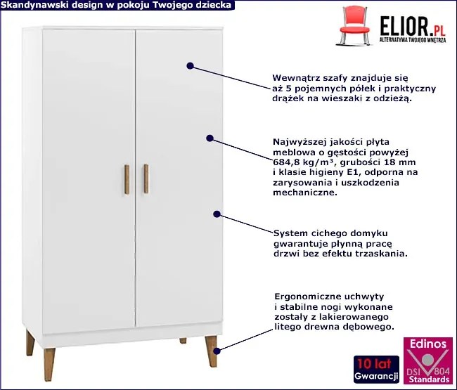 Skandynawska biała szafa dla dziecka - Maurycy 5X