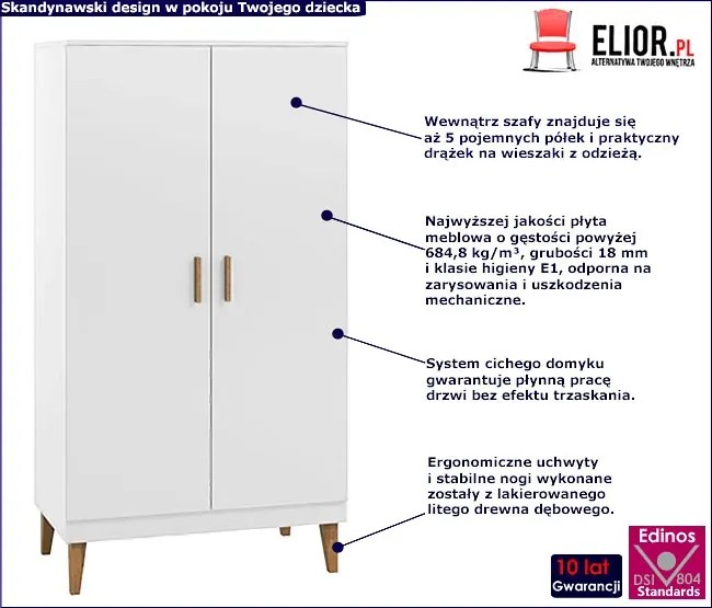 Skandynawska biała szafa dla dziecka W5-P86