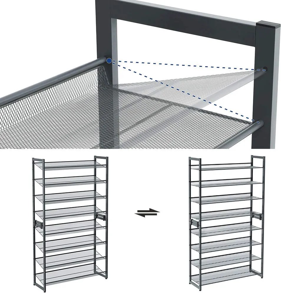 Wysoki regał metalowy na obuwie Belfort 8 półek