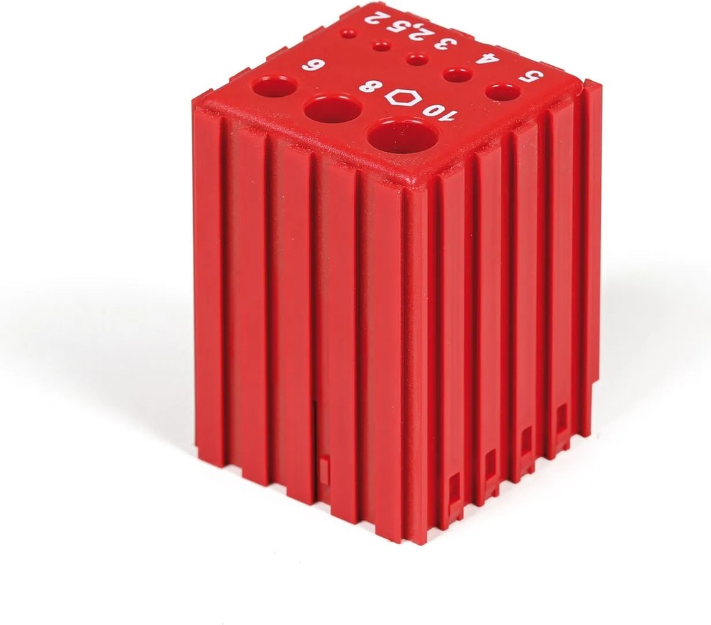 Pudełko plastikowe do przechowywania kluczy sześciokątnych 2-10 mm, moduł 5x5, 8 gniazd, kolor czerwony