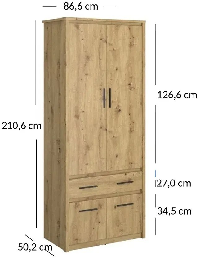 Szafa stojąca na ubrania z drążkiem dąb artisan - Toreso 15X