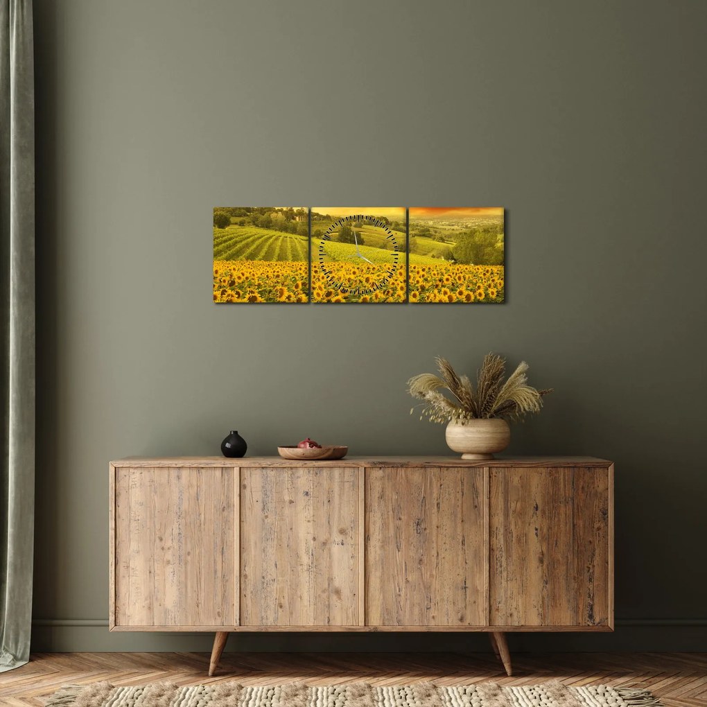 Obraz - Pole słoneczników (z zegarem) (90x30 cm)