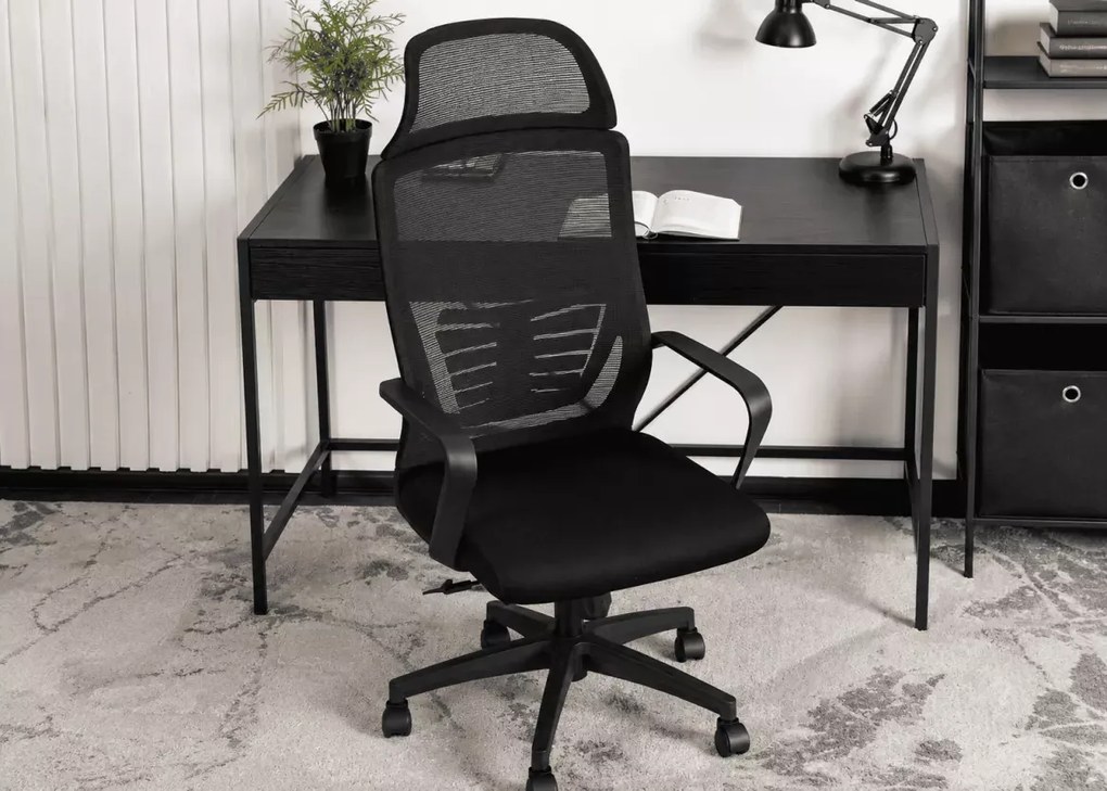 Ergonomiczny fotel biurowy obrotowy Janelle z regulowanym zagłówkiem, podparciem lędźwiowym i mechanizmem multiblock
