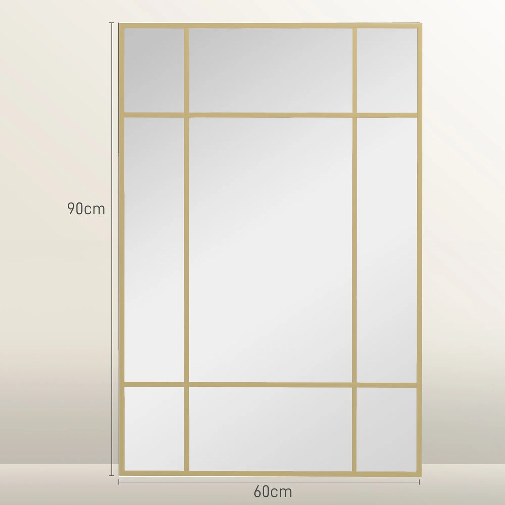 HOMCOM Lustro ścienne, dekoracyjne lustro z metalową ramą, złote pasy, wielowarstwowe szkło, 90S x 2G x 60W cm | Aosom PL