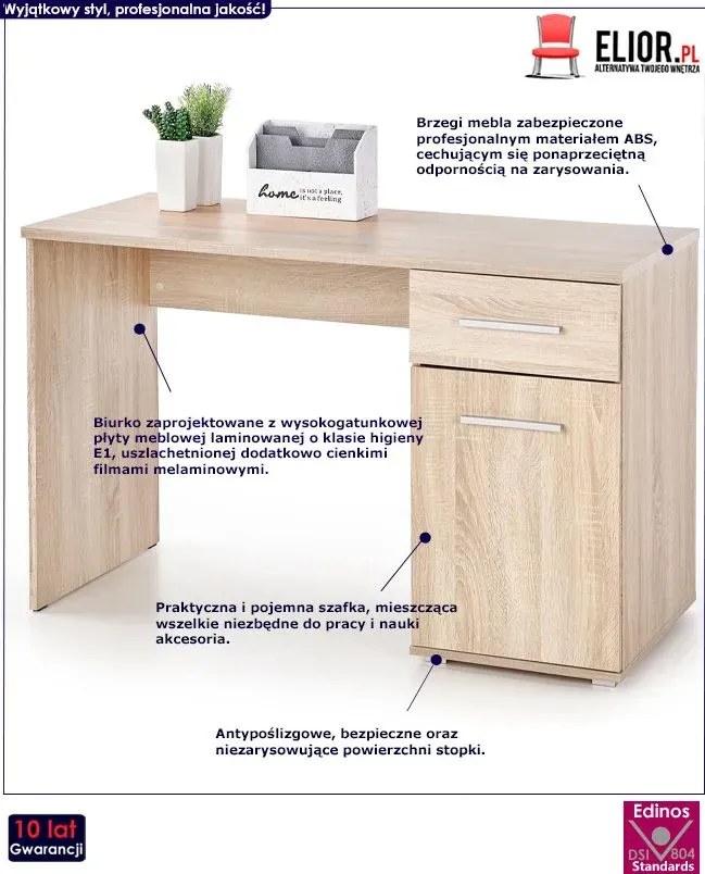 Skandynawskie biurko z szufladą i szafką dąb sonoma 120 cm - Kaloe