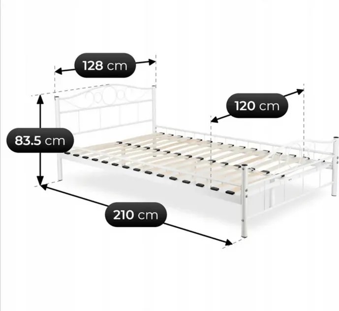 Łóżko Metalowe Jednoosobowe 120x200 cm ze Stelażem GRIFFIN Metalowe Białe