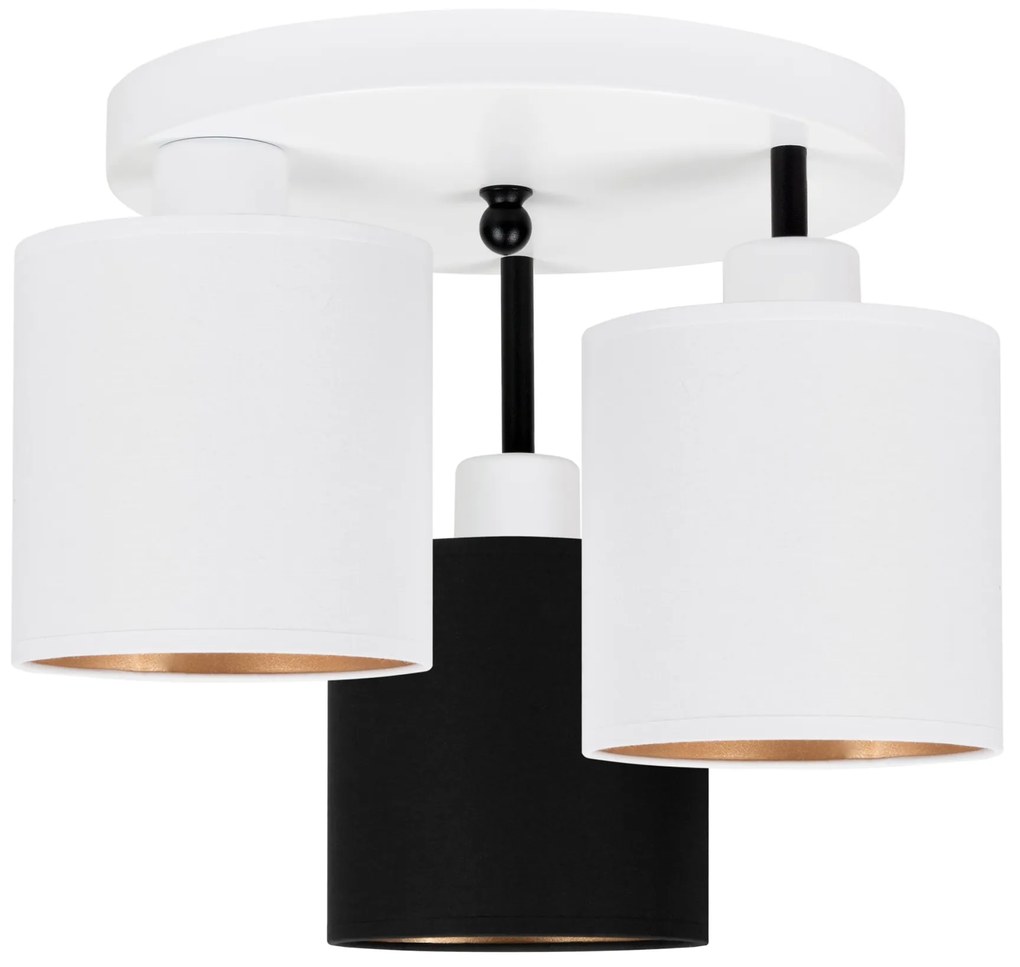 Lampa sufitowa biała trzypunktowa z czarno-białymi abażurami C-3030WE-