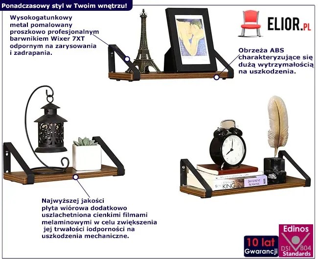Zestaw 3 sztuk półek ściennych industrialnych G6-E33