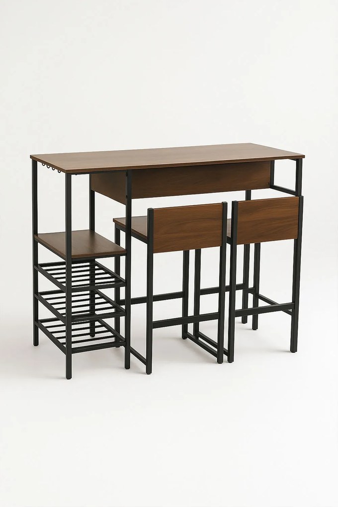 Zestaw barowy z wysokim stoem i stojakiem na butelki + 2 hokery Carbar