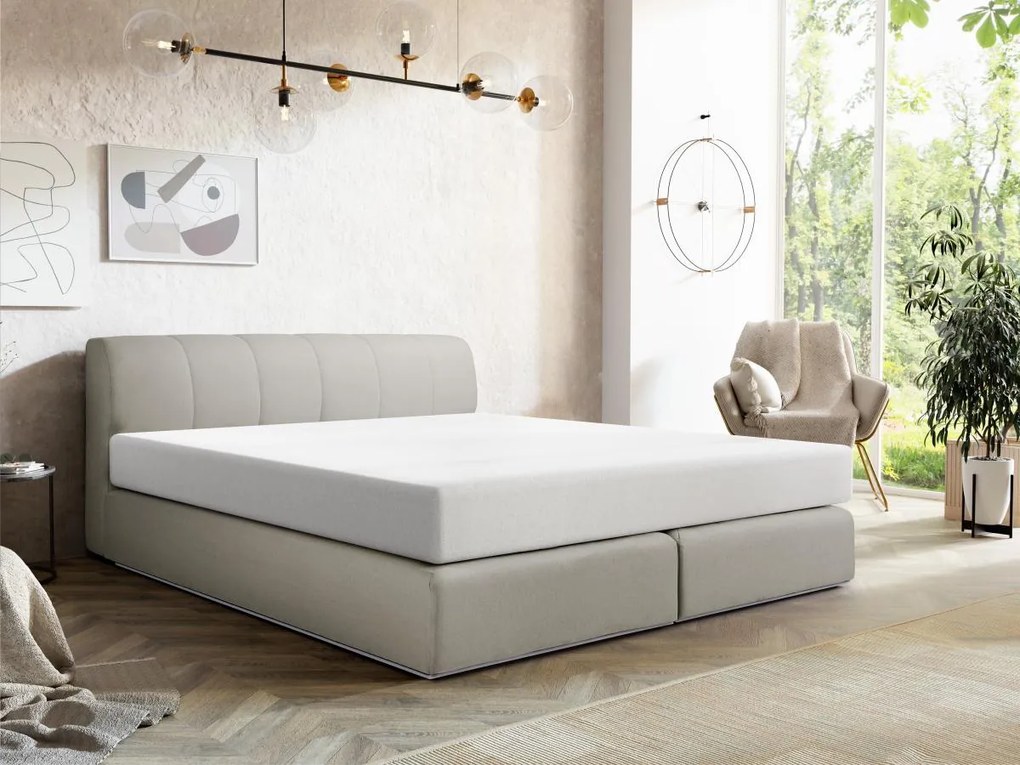 Zestaw łóżko kontynentalne z zagłówkiem + stelaż z oświetleniem LED + materac - 160 x 200 cm - Tkanina - Szary - OTARU marki YSMÉE